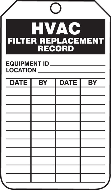 Inspection Status Safety Tag: HVAC Filter Replacement Record RP-Plastic 25/Pack - TRS257PTP