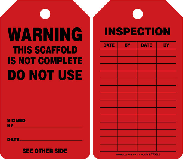 Scaffold Status Safety Tag: Warning- Do Not Use RP-Plastic 5/Pack - TRS322PTM