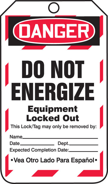 FULL-SIDE BILINGUAL SPANISH SAFETY TAGS Bilingual - Spanish/English RP-Plastic 5/Pack - TSP183PTM