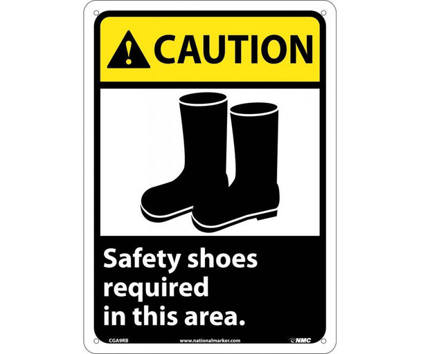 Caution: Safety Shoes Required In This Area (W/Graphic) - 14X10 - Rigid Plastic - CGA9RB