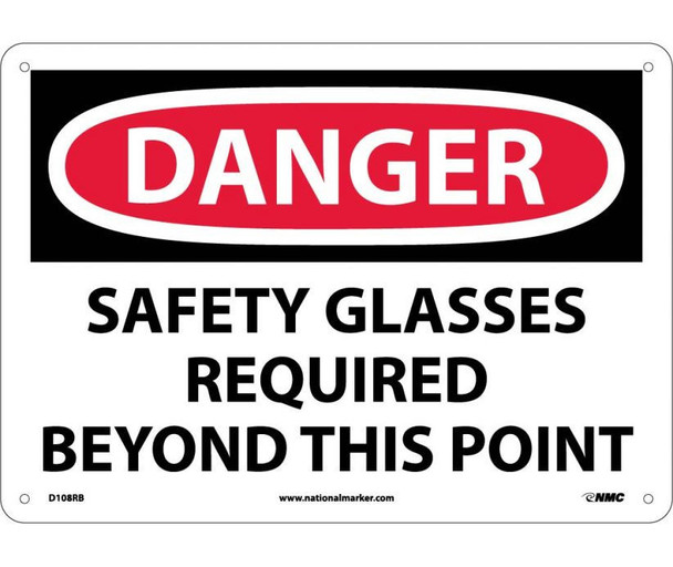 Danger: Safety Glasses Required Beyond This Point - 10X14 - Rigid Plastic - D108RB