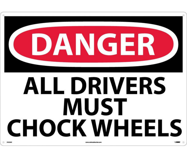 Danger: All Drivers Must Chock Wheels - 20X28 - .040 Alum - D223AD