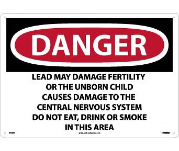 Danger: Lead May Damage Fertility Do Not Eat - Drink Or Smoke In This Area - 14 X 20 - Rigid Plastic - D36RC