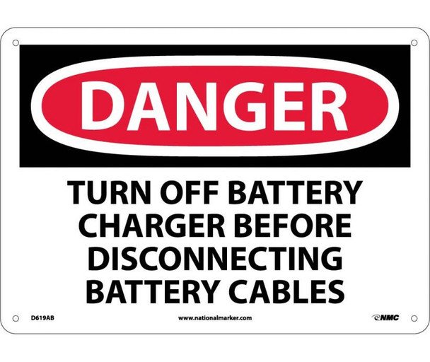 Danger: Turn Off Battery Charger Before Disconnecting Battery Cables - 10X14 - .040 Alum - D619AB