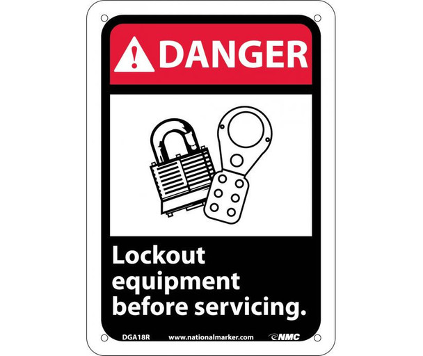 Danger: Lock Out Equipment Before Servicing (W/Graphic) - 10X7 - Rigid Plastic - DGA18R