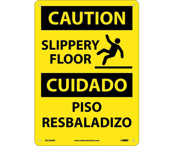 Caution: Slippery Floor Bilingual - Graphic - 14X10 - .040 Alum - ESC366AB