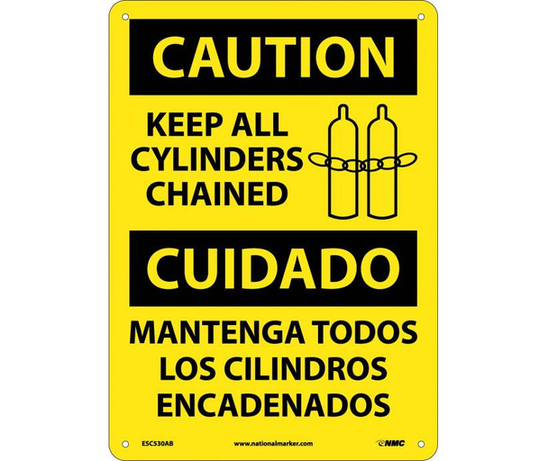 Caution: Keep All Cylinders Chained Bilingual - Graphic - 14X10 - .040 Alum - ESC530AB