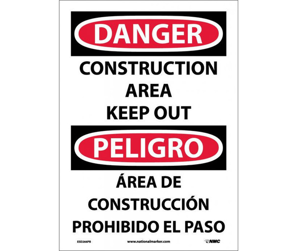 Danger: Construction Area Keep Out (Bilingual) - 14X10 - PS Vinyl - ESD266PB