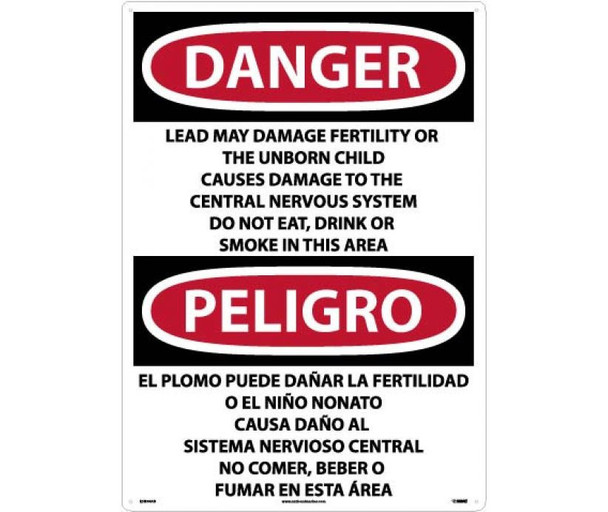 Peligro Lead May Damage Fertility  Do Not Eat - Drink Or Smoke In This Area (Bilingual) - 28 X 20 - .040 Alum - ESD36AD
