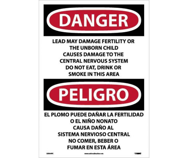Peligro Lead May Damage Fertility  Do Not Eat - Drink Or Smoke In This Area (Bilingual) - 20 X 14 - PS Vinyl - ESD36PC