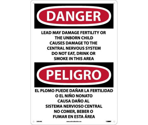 Peligro Lead May Damage Fertility  Do Not Eat - Drink Or Smoke In This Area (Bilingual) - 20 X 14 - Rigid Plastic - ESD36RC