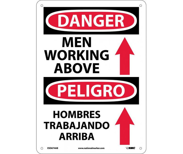 Danger: Men Working Above (Graphic) Bilingual - 14X10 - .040 Alum - ESD674AB