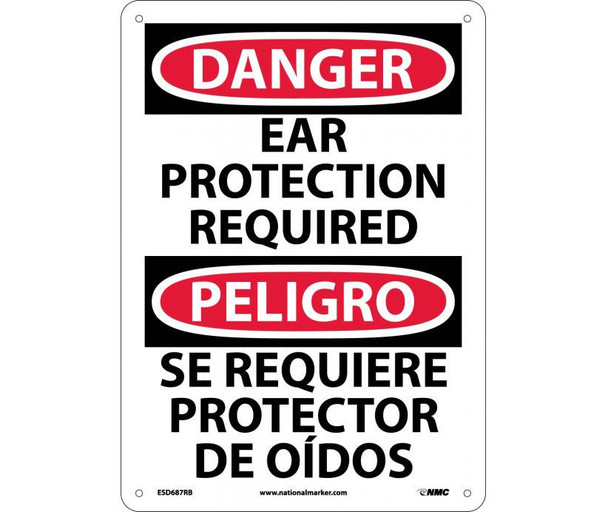 Danger: Ear Protection Required - Bilingual - 14X10 - Rigid Plastic - ESD687RB