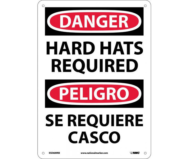 Danger: Hard Hats Required - Bilingual - 14X10 - Rigid Plastic - ESD689RB