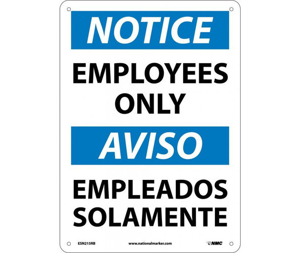 Notice: Employees Only (Bilingual) - 14X10 - Rigid Plastic - ESN215RB