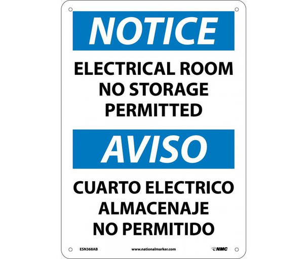 Notice: Electrical Room No Storage Permitted Bilingual - 14X10 - .040 Alum - ESN368AB