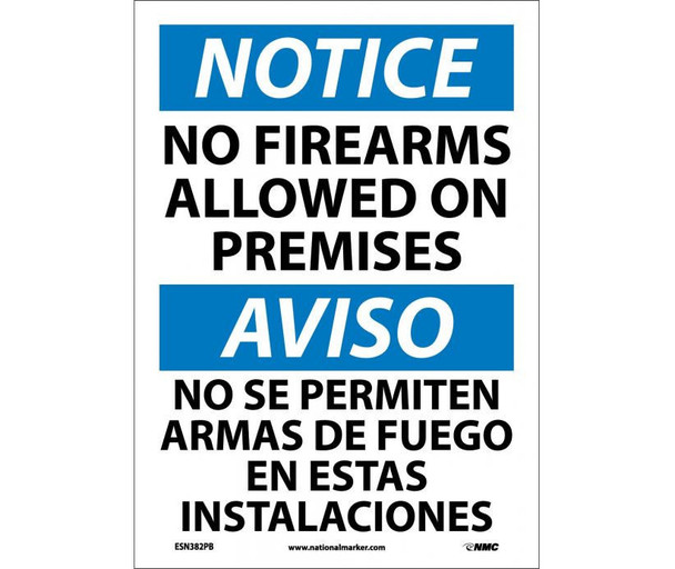 Notice: No Firearms Allowed On Premises - Bilingual - 14X10 - PS Vinyl - ESN382PB