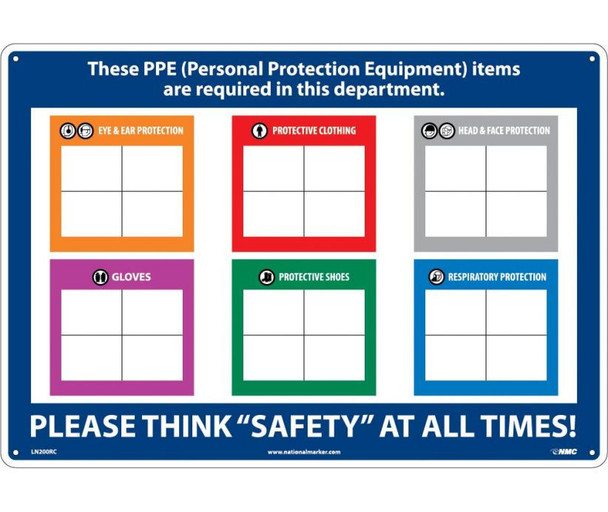 Sign - These PPE (Personal Protection Equipment) Items Are Required In This Department - 14X20 - .125 Pvc - LN200RC