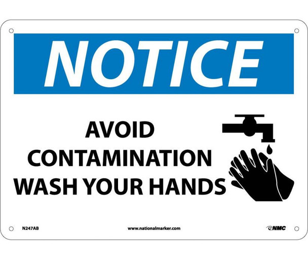 Notice Avoid Contamination Wash Your Hands Graphic 10X14 .040 Alum