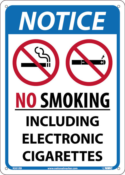 Notice No Smoking Including Electronic Cigarettes -14X10 - .050 Rigid Plastic - N501RB