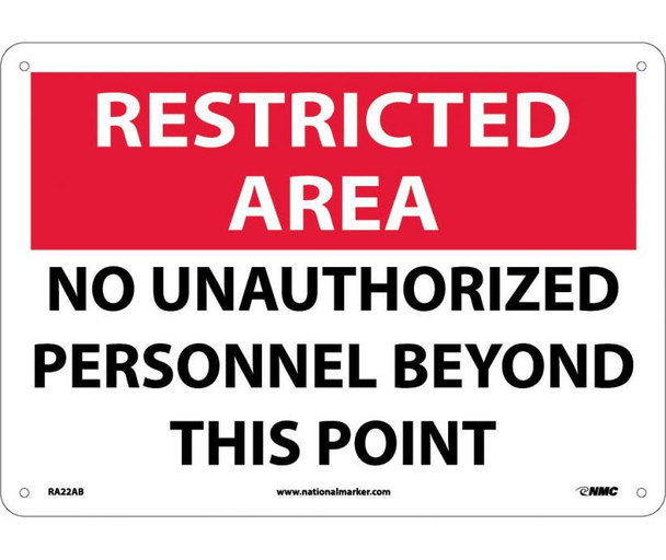 Restricted Area - No Unauthorized Personnel Beyond This Point - 10X14 - .040 Alum - RA22AB