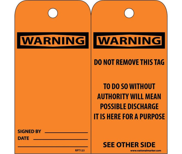 Tags - Warning Header - 6X3 - .015 Mil Unrip Vinyl - 25 Pk - RPT123