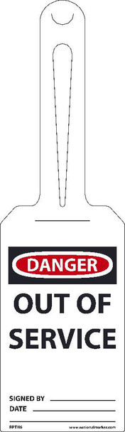Danger: Out Of Service - Ez Hang Tags - Self Fastening - 11.25 X 3.25 - .015 Unrip Vinyl - Pack of 25 - RPTH6