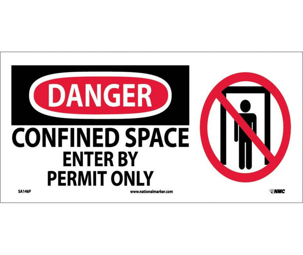 Danger: Confined Space Enter By Permit Only (W/ Graphic) - 7X17 - PS Vinyl - SA146P