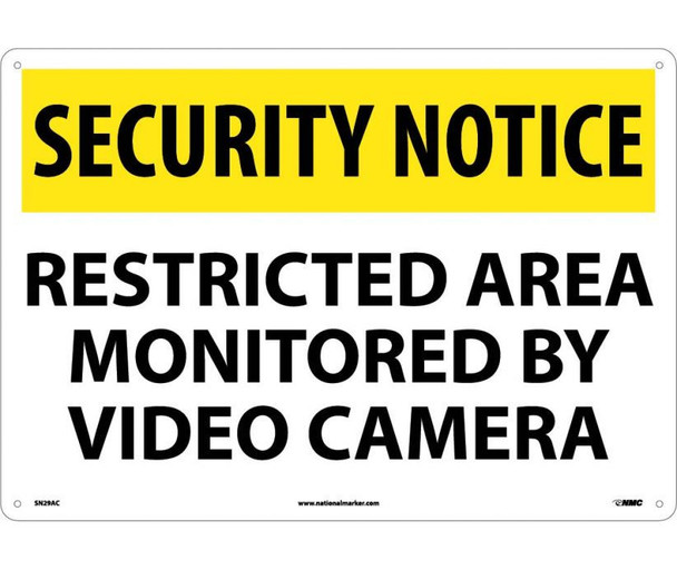 Security Notice: Restricted Area Monitored By Video Camera - 14X20 - .040 Alum - SN29AC