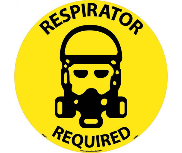 Walk On Floor Sign - 17" Dia. - Textured Non-Slip Surface - Respirator Required - WFS31