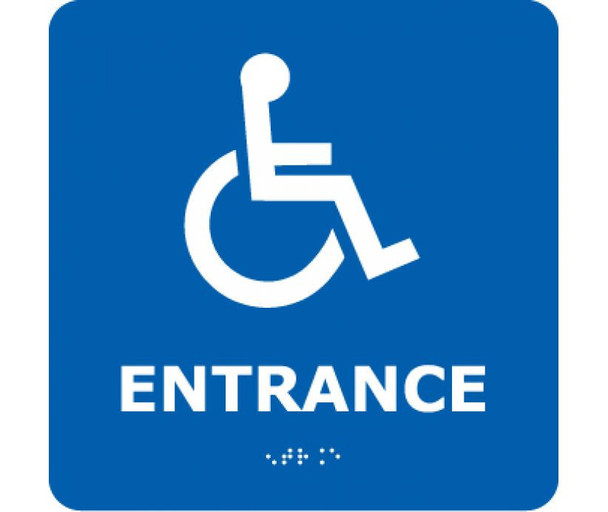 Ada Braille Entrance (W/Handicap Symbol) Blue 8X8