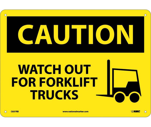 Caution Watch Out For Fork Lift Trucks Graphic 10X14 Rigid Plastic