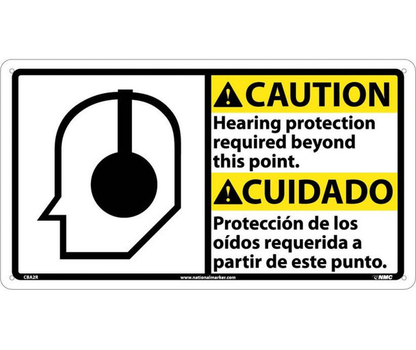 Caution Hearing Protection (Bilingual W/Graphic) 10X18 Rigid Plastic