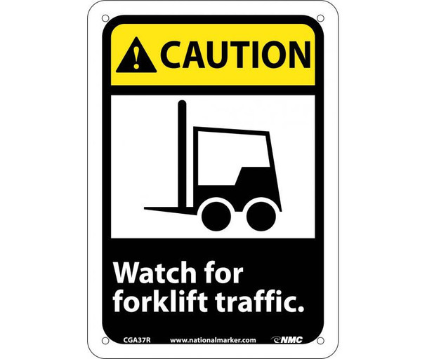 Caution Watch For Forklift Traffic (W/Graphic) 7X10 Rigid Plastic