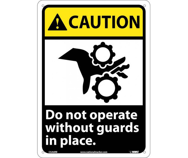 Caution Do Not Operate Without Guards In Place (W/Graphic) 14X10 Rigid Plastic