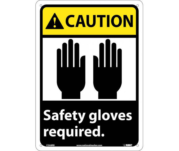 Caution Safety Gloves Required (W/Graphic) 14X10 Rigid Plastic