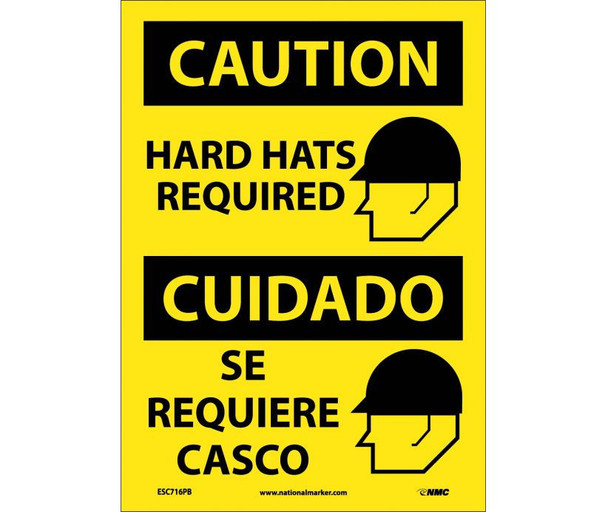 Caution Hard Hats Required (Graphic) Bilingual 14X10 Ps Vinyl