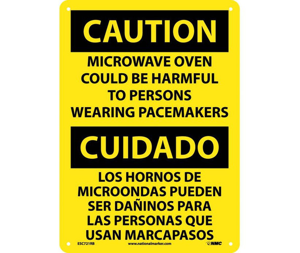 Caution Microwave Oven Could Be Harmful To Persons Wearing Pacemakers Bilingual 14X10 Rigid Plastic