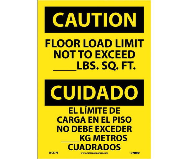 Caution Floor Load Limit Not To Exceed __Lb. Sq. Ft. Bilingual 14X10 Ps Vinyl