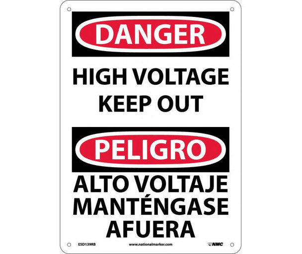 Danger High Voltage Keep Out Bilingual 14X10 Rigid Plastic