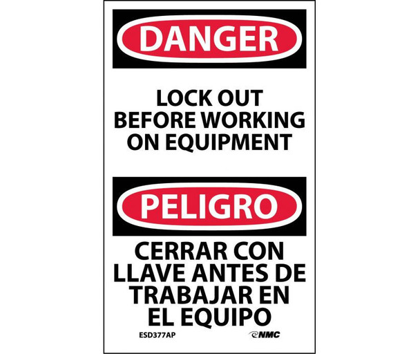 Danger Lockout Before Working On Equipment Bilingual 5X3 Ps Vinyl 5/Pk