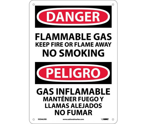 Danger Flammable Gas Keep Fire Or Flame Away No Smoking Bilingual 14X10 Rigid Plastic