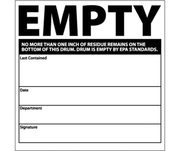 Labels Empty..No More Than One Inch Of Residue Remains On The Bottom Of This Drum..Drum Is Empty By Epa Standards .. 6X6 Ps Vinyl 500/Roll