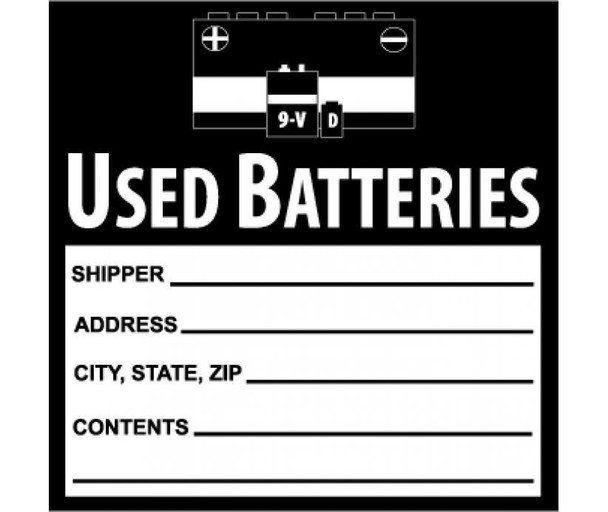 Labels Used Batteries 6X6 Ps Vinyl 500/Roll