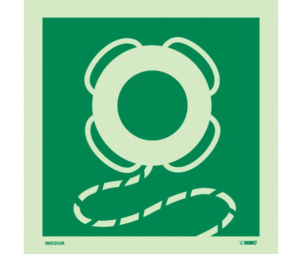 Imo Symbol Life Buoy With Line 6X6 Glow Rigid Laminated