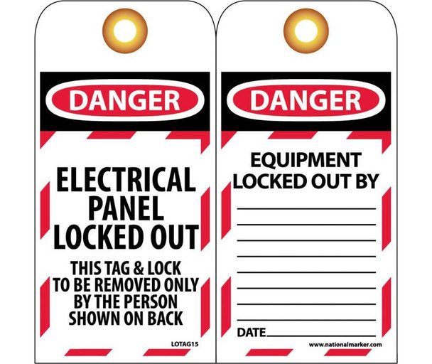 Tags Lockout Danger Electrical Panel Locked Out. . . 6X3 Unrip Vinyl    Grommet Packof 10