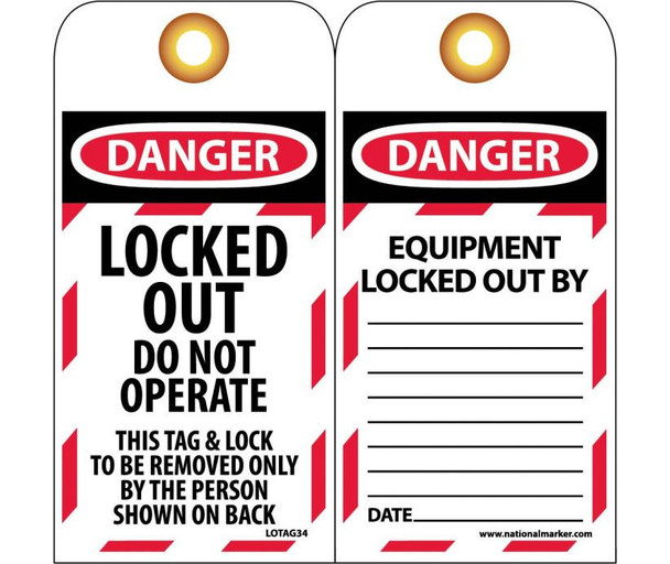 Tags Lockout Danger Locked Out Do Not Operate 6X3 Unrip Vinyl    Grommet 10 Pk