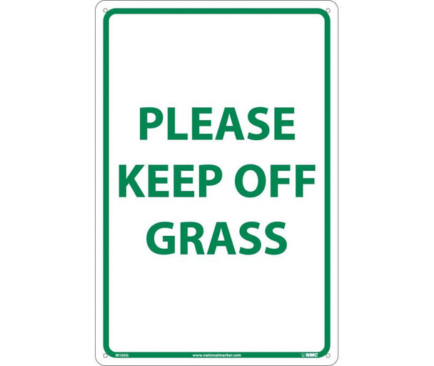 Please Keep Off Grass Green On White 18X12 .040 Alum