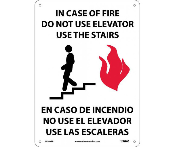 In Case Of Fire Do Not Use Elevator Use Stairs (Graphic) Bilingual 14X10 Rigid Plastic