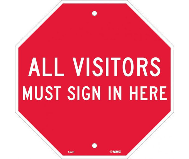 All Visitors Must Sign In Here Octagon 12X12 Rigid Plastic